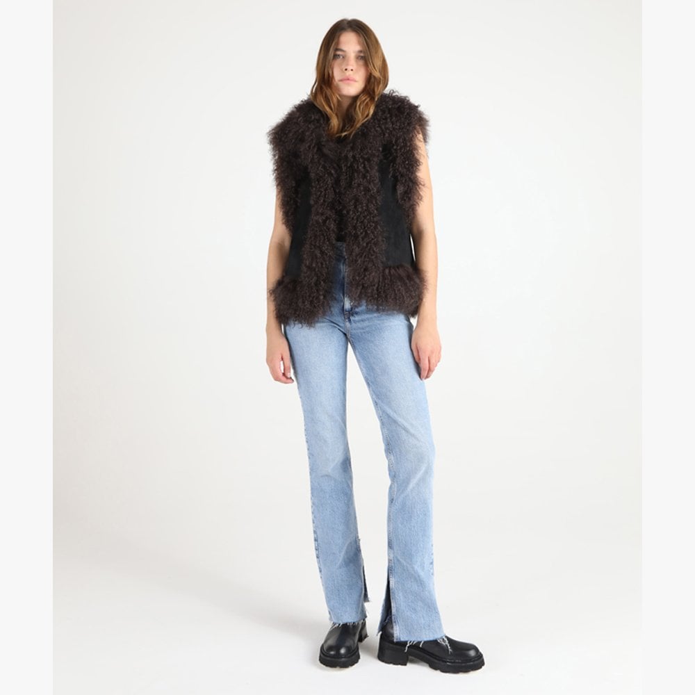 Jane Chocolate Brown & Black Mongolian Trim Gilet