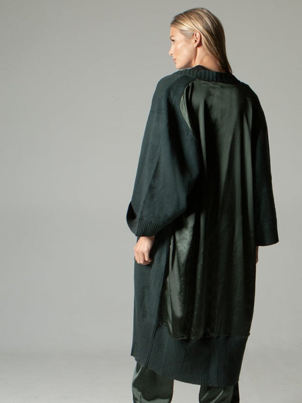 Khaki Long Length Satin Back Cardigan