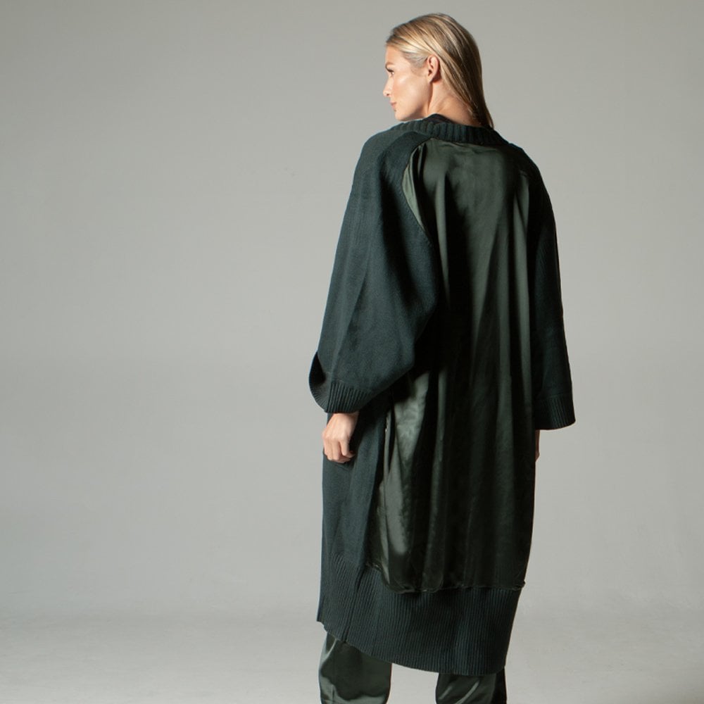 Khaki Long Length Satin Back Cardigan