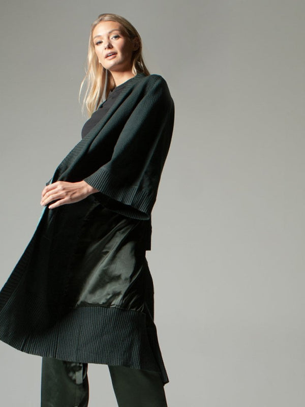 Khaki Long Length Satin Back Cardigan