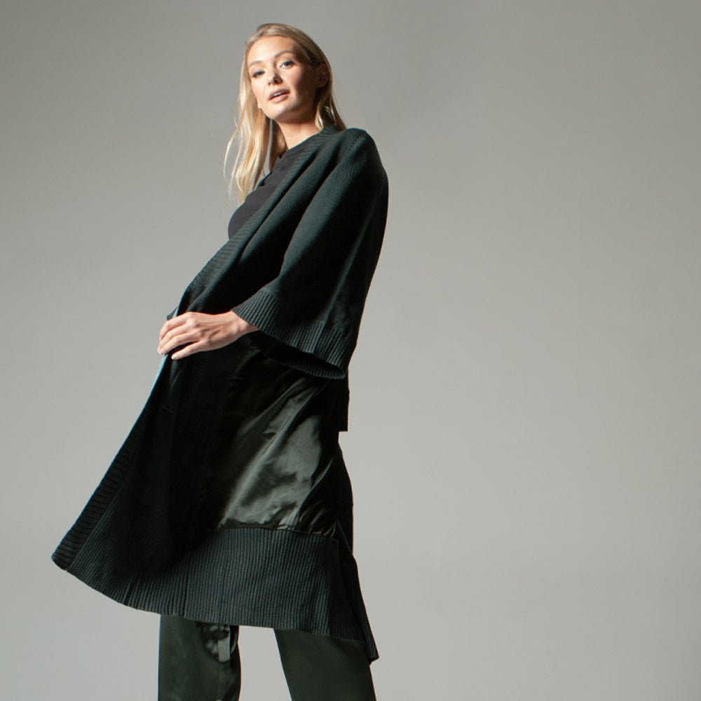 Khaki Long Length Satin Back Cardigan