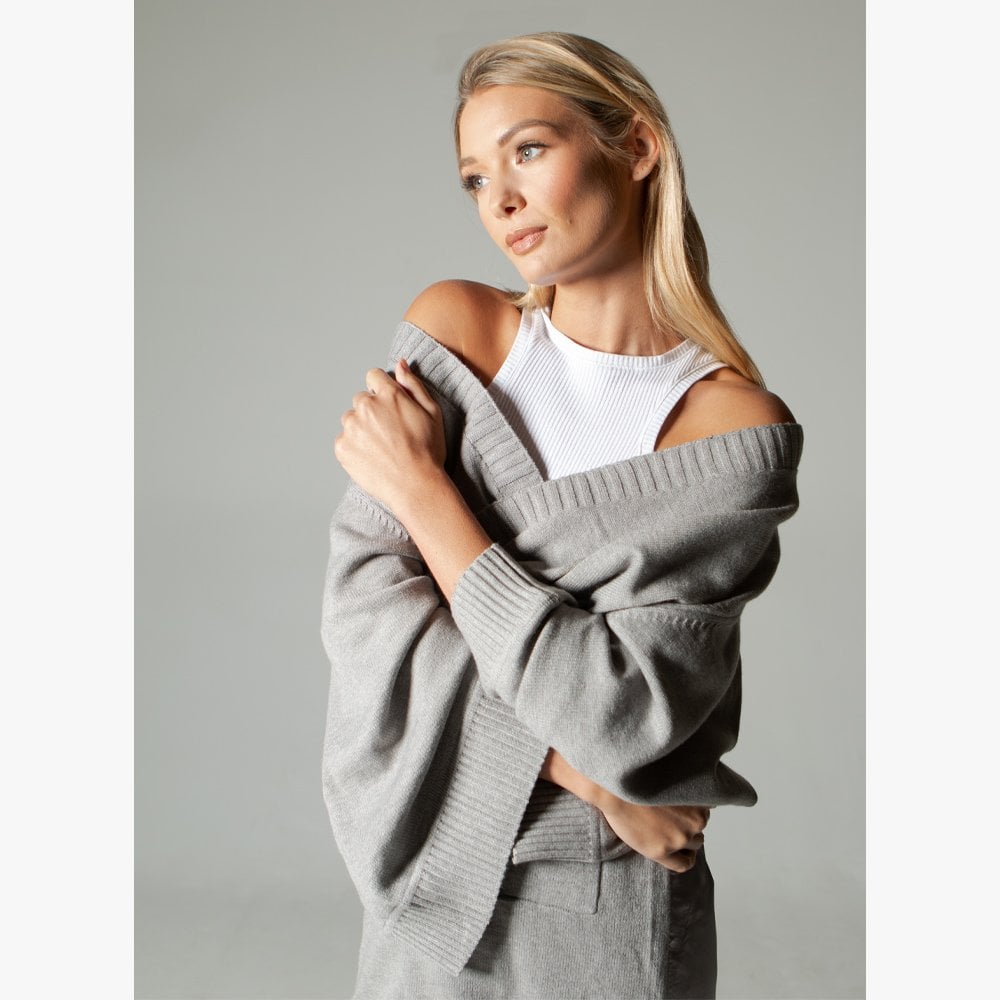 Grey Long Length Satin Back Cardigan