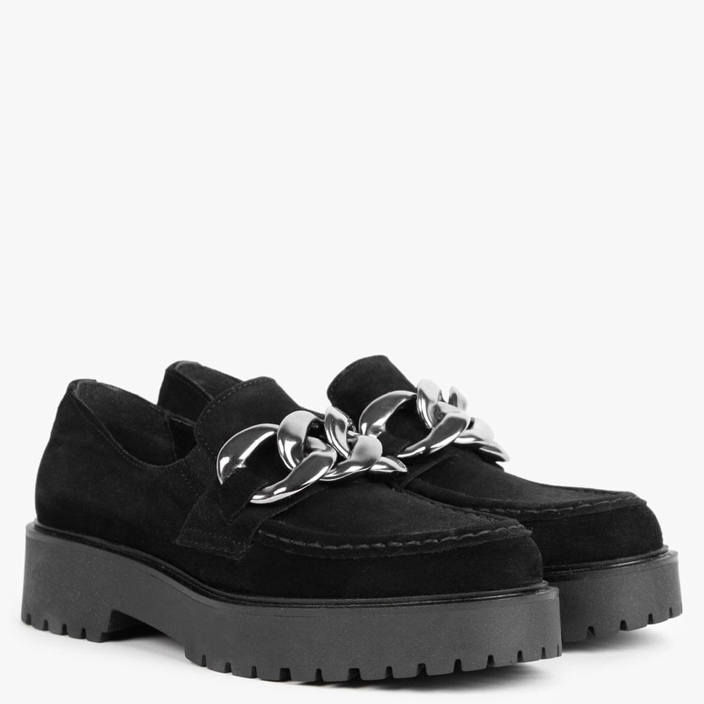 Loopy Black Suede Chunky Loafers