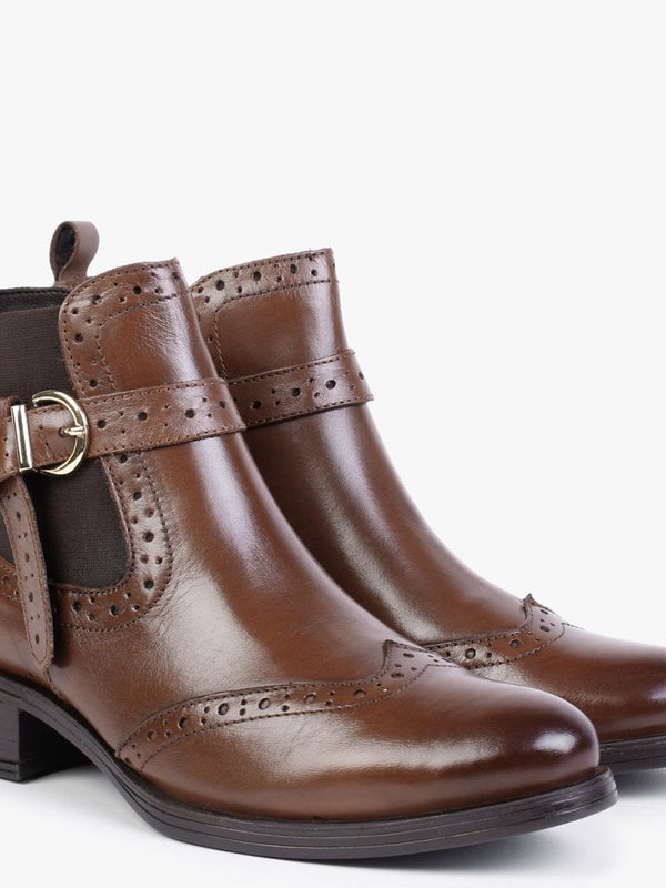 Mikara Tan Leather Brogue Ankle Boots