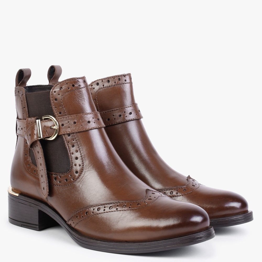 Mikara Tan Leather Brogue Ankle Boots