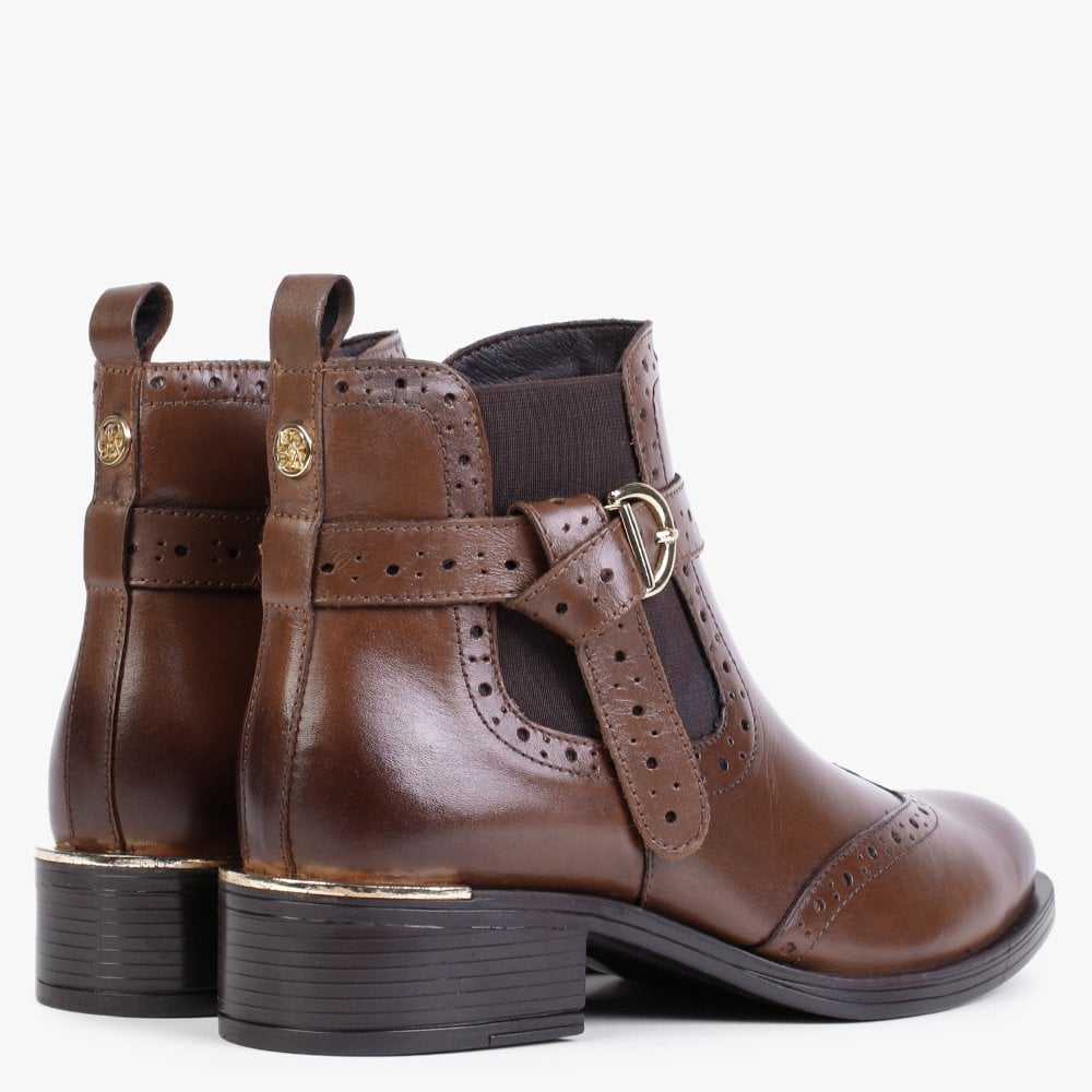 Mikara Tan Leather Brogue Ankle Boots