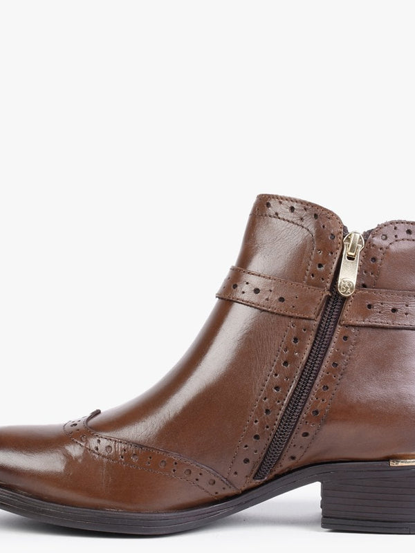 Mikara Tan Leather Brogue Ankle Boots