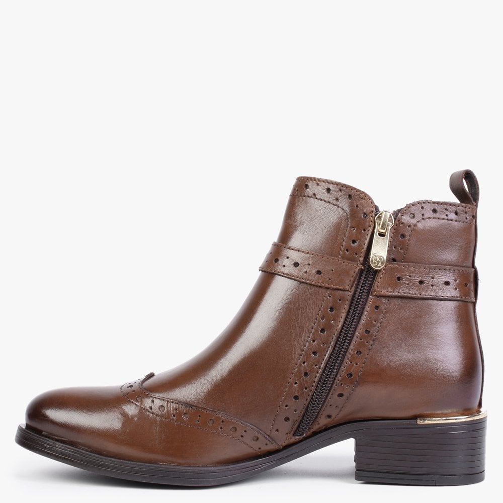 Mikara Tan Leather Brogue Ankle Boots