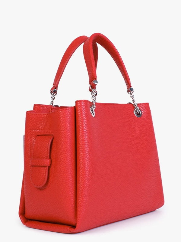 Small Tri Red Pebbled Tote Bag