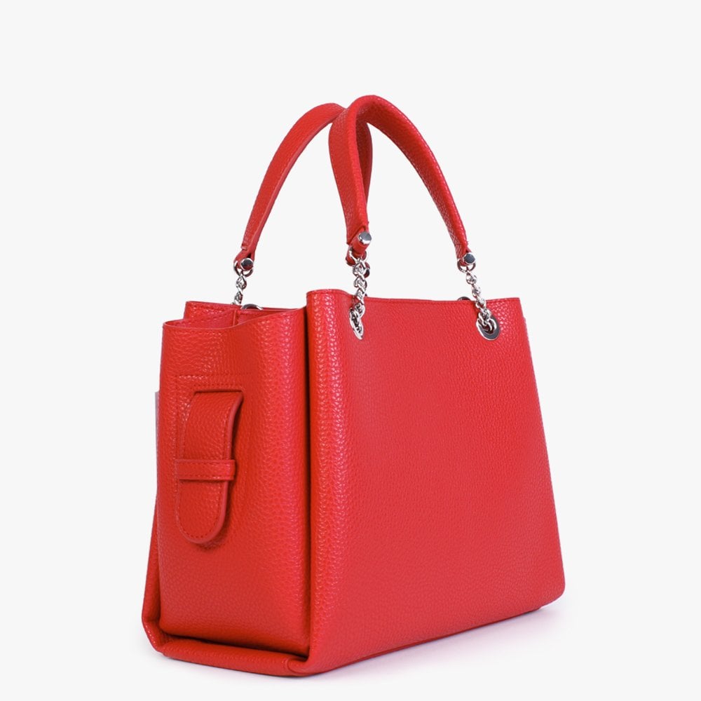 Small Tri Red Pebbled Tote Bag