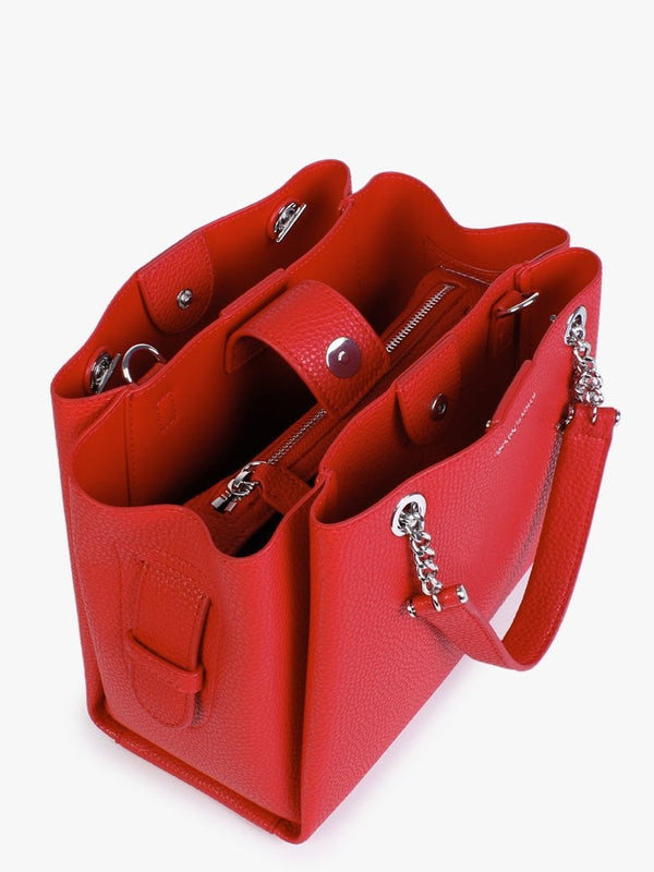 Small Tri Red Pebbled Tote Bag