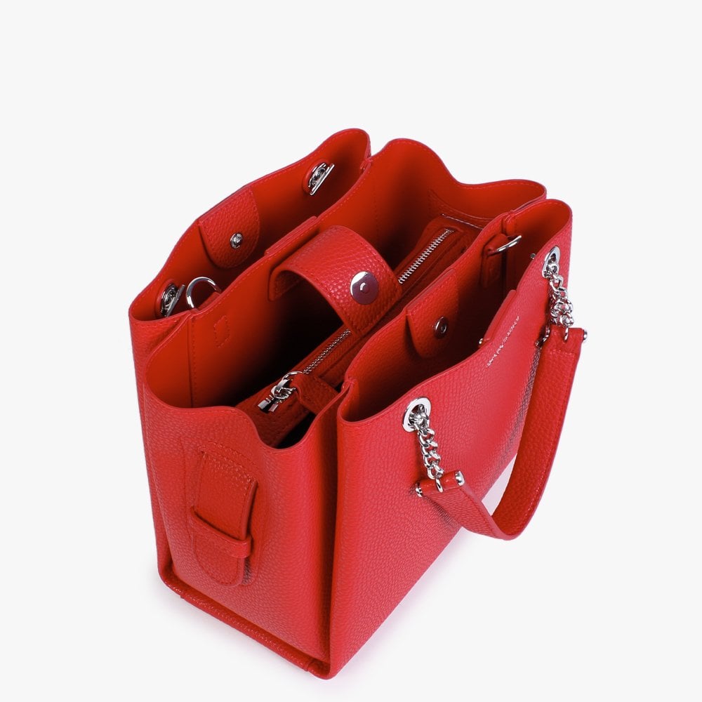 Small Tri Red Pebbled Tote Bag