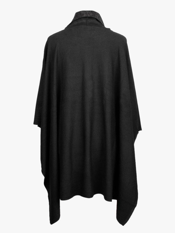 Black Diamante Cowl Neck Knitted Poncho