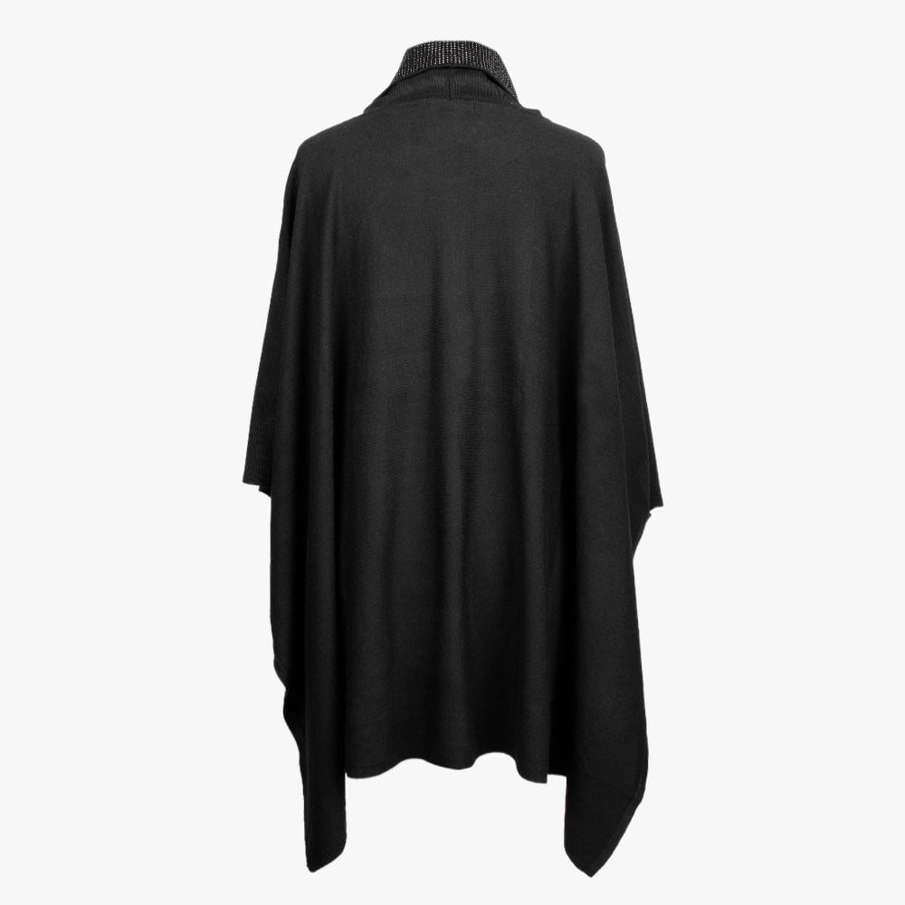 Black Diamante Cowl Neck Knitted Poncho