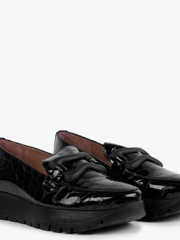 Hermes Black Patent Leather Moc Croc Loafers