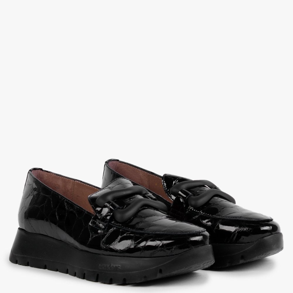 Hermes Black Patent Leather Moc Croc Loafers