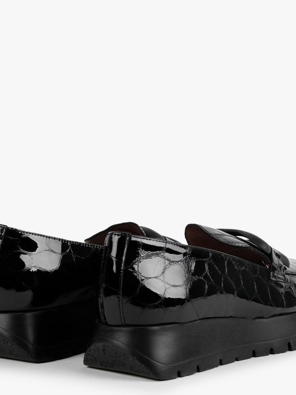 Hermes Black Patent Leather Moc Croc Loafers