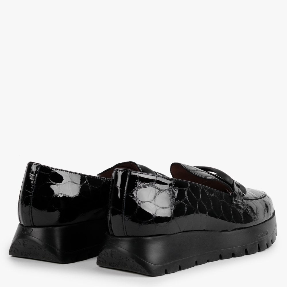 Hermes Black Patent Leather Moc Croc Loafers