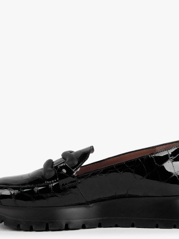Hermes Black Patent Leather Moc Croc Loafers