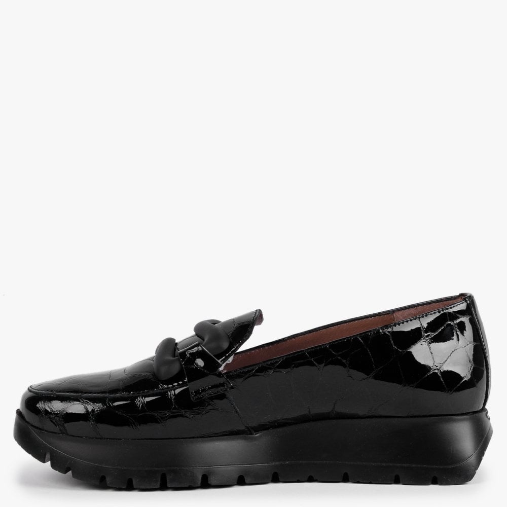 Hermes Black Patent Leather Moc Croc Loafers