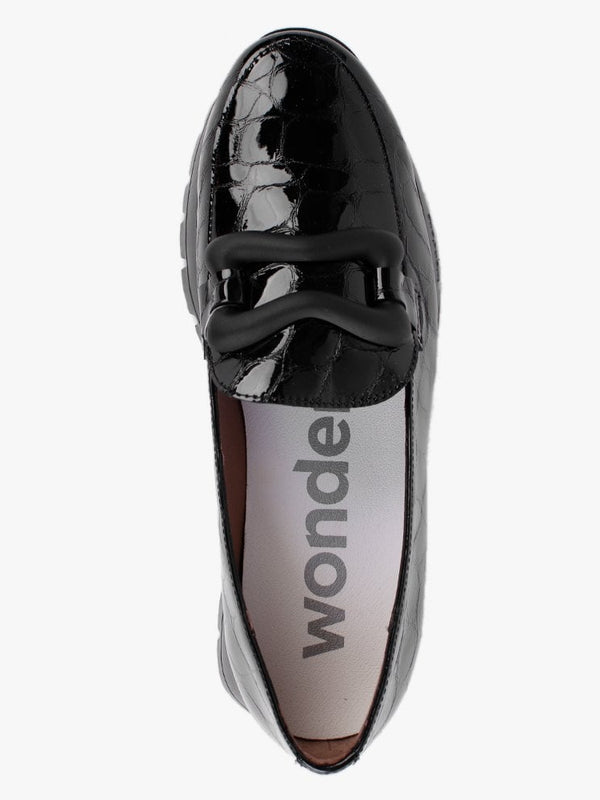 Hermes Black Patent Leather Moc Croc Loafers