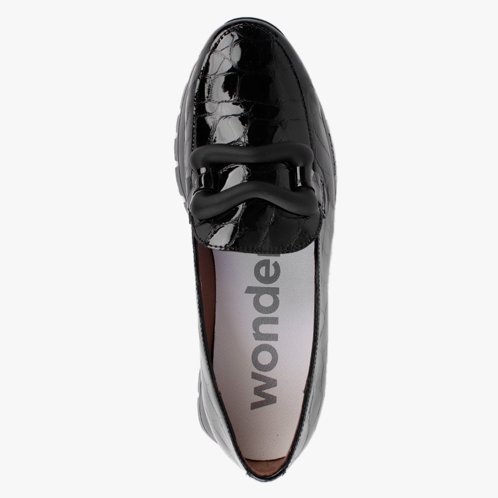 Hermes Black Patent Leather Moc Croc Loafers