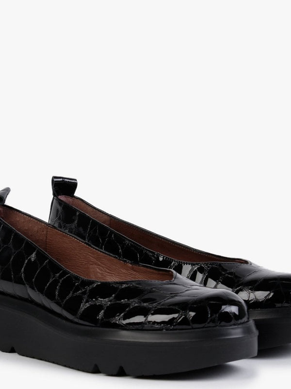 Moros Black Patent Leather Moc Croc Loafers