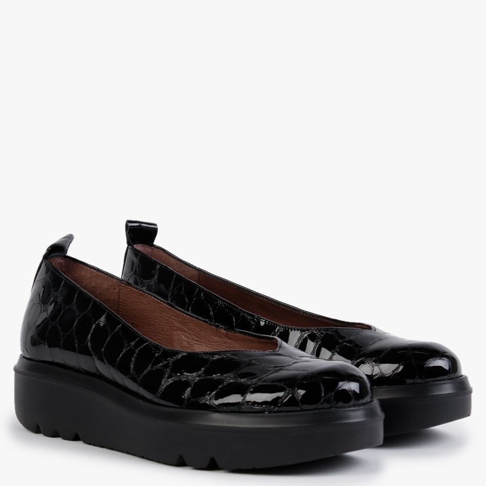 Moros Black Patent Leather Moc Croc Loafers