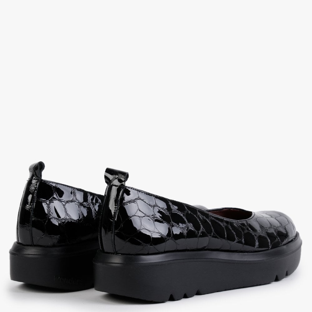 Moros Black Patent Leather Moc Croc Loafers