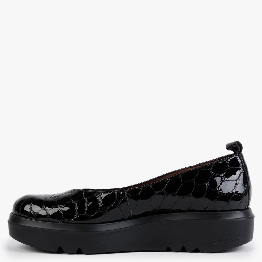 Moros Black Patent Leather Moc Croc Loafers