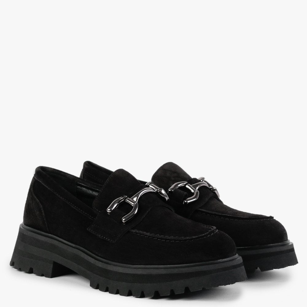 Julienne Black Suede Chunky Loafers