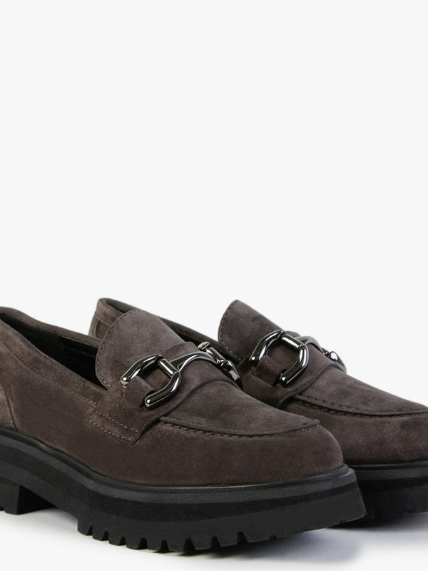 Julienne Grey Suede Chunky Loafers