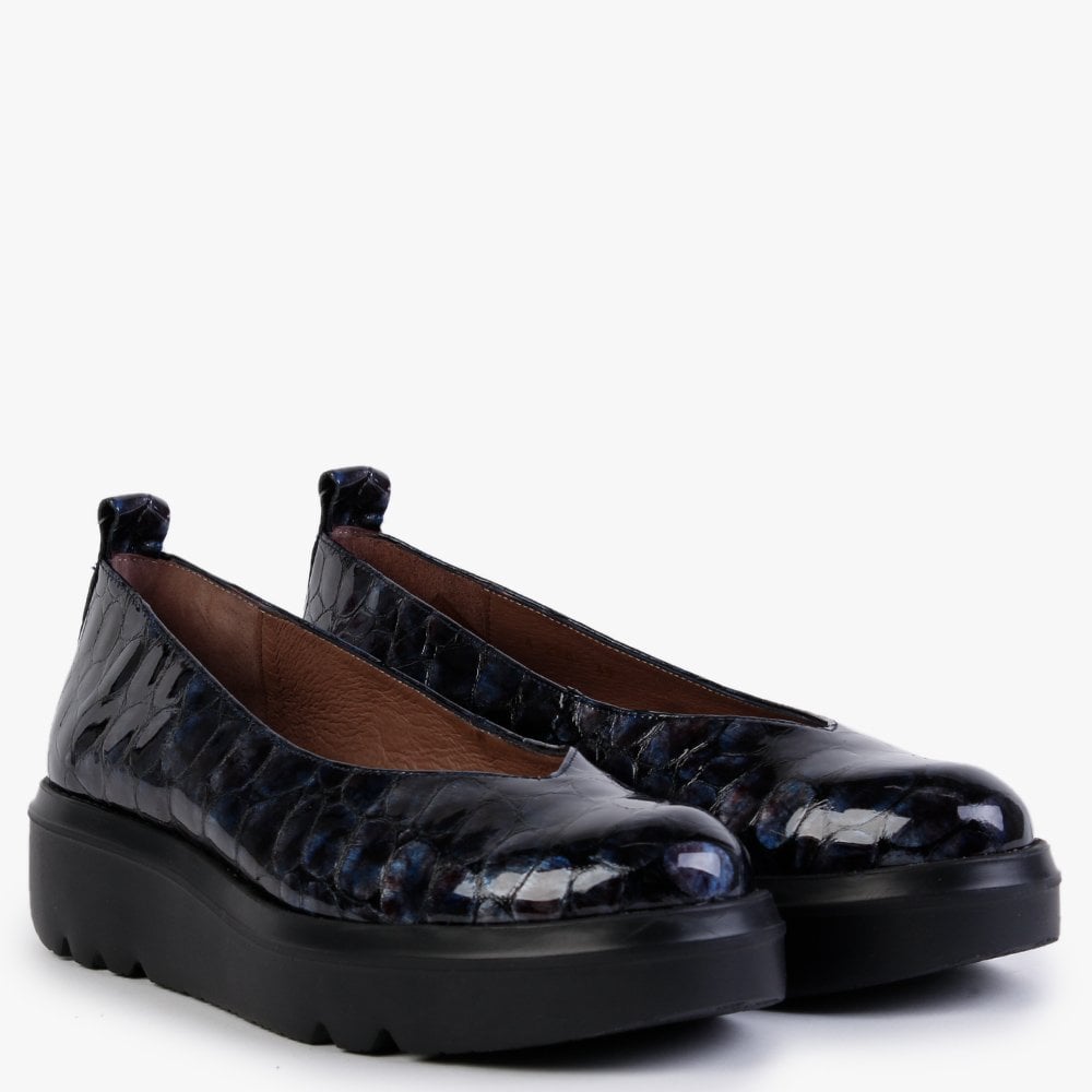 Moros Navy Patent Leather Moc Croc Loafers