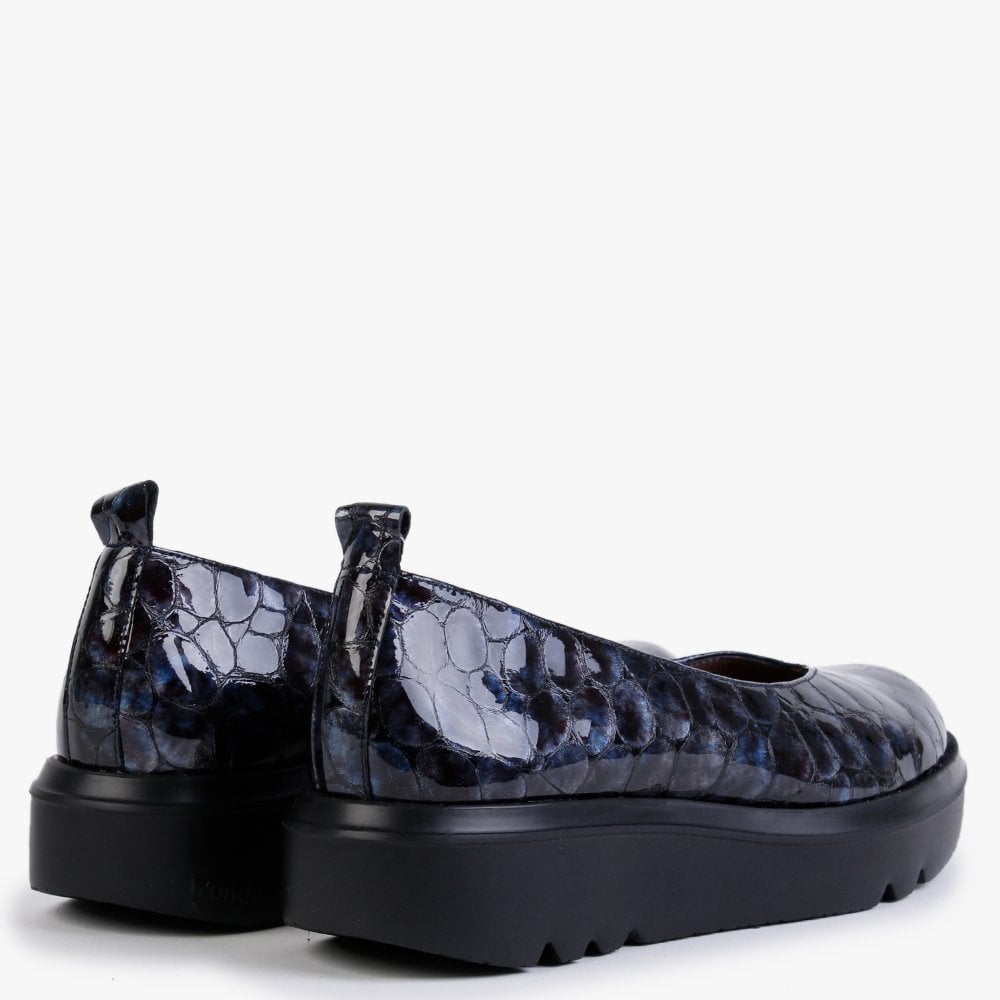 Moros Navy Patent Leather Moc Croc Loafers