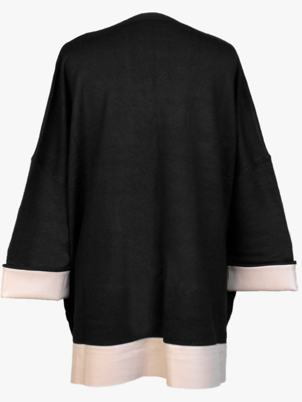 Black Contrast PU Trim Knitted Jumper