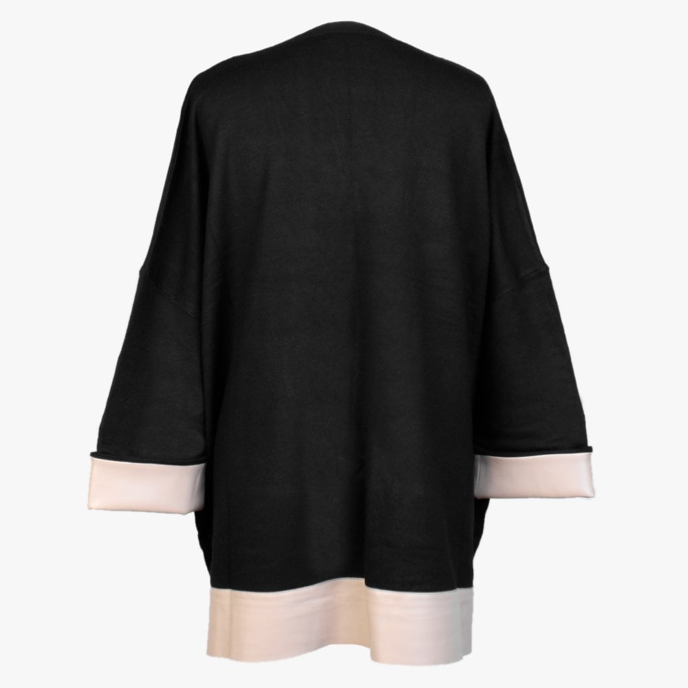 Black Contrast PU Trim Knitted Jumper
