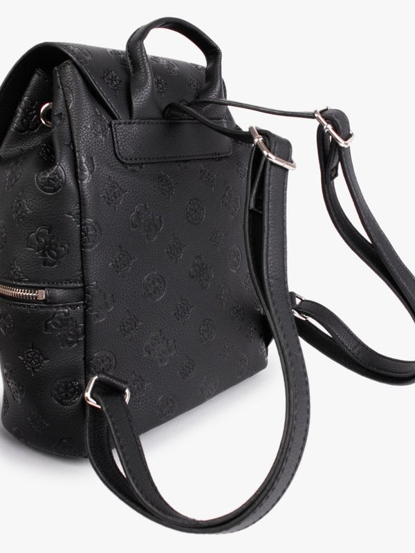 Helaina Black Embossed Logo Flap Backpack