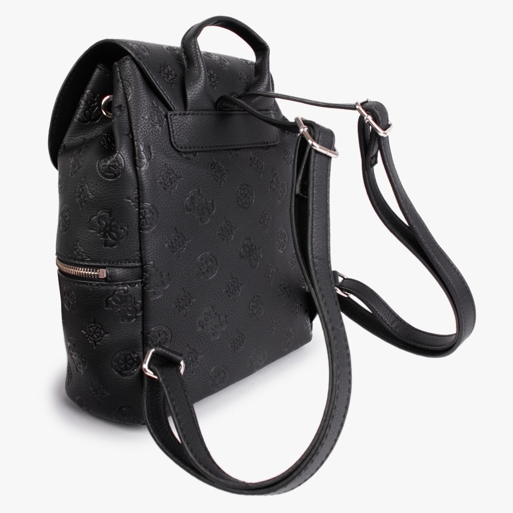 Helaina Black Embossed Logo Flap Backpack