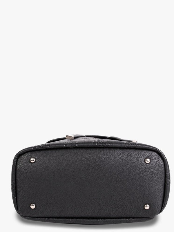 Helaina Black Embossed Logo Flap Backpack