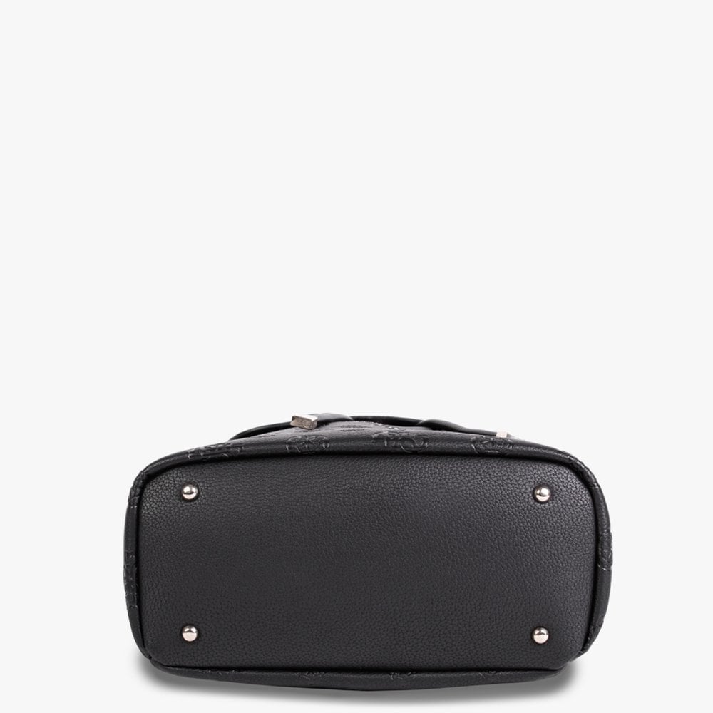 Helaina Black Embossed Logo Flap Backpack