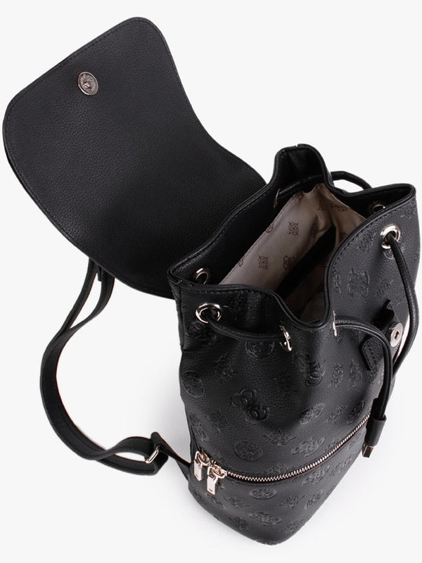 Helaina Black Embossed Logo Flap Backpack