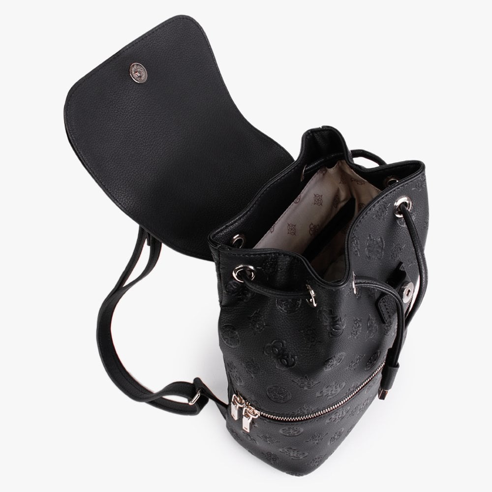 Helaina Black Embossed Logo Flap Backpack