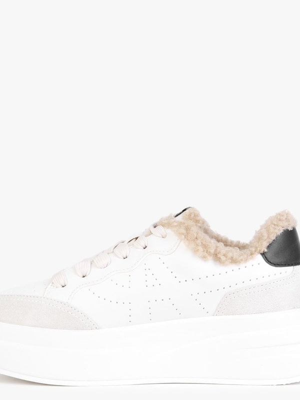 Impuls Fur Eco White Leather Platform Trainers
