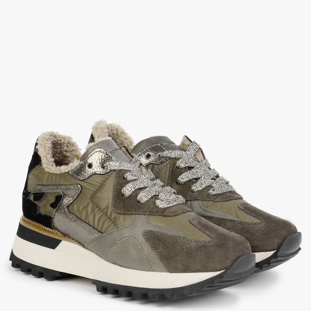 Bisque Khaki Suede Mix Trainers