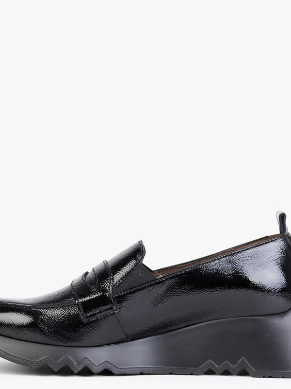 Pluto Black Patent Leather Low Wedge Loafers