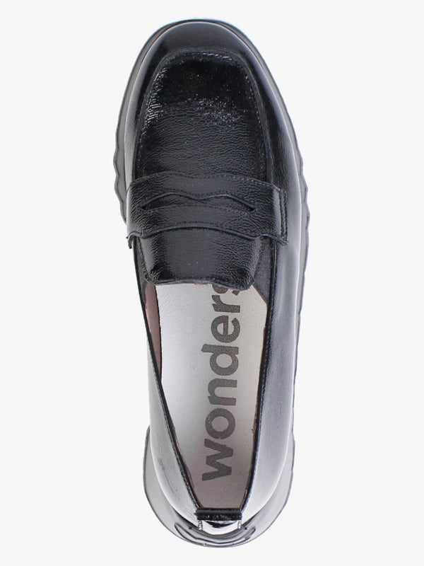 Pluto Black Patent Leather Low Wedge Loafers