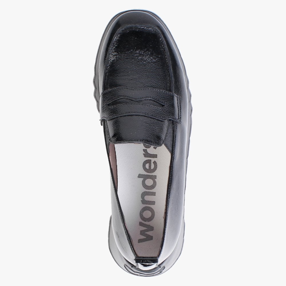 Pluto Black Patent Leather Low Wedge Loafers