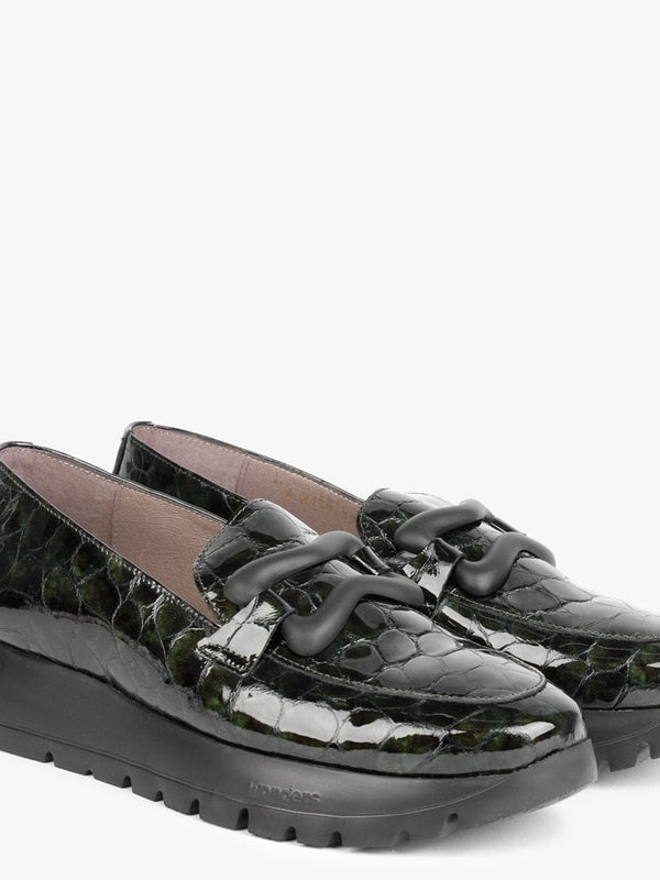 Hermes Khaki Patent Leather Moc Croc Loafers