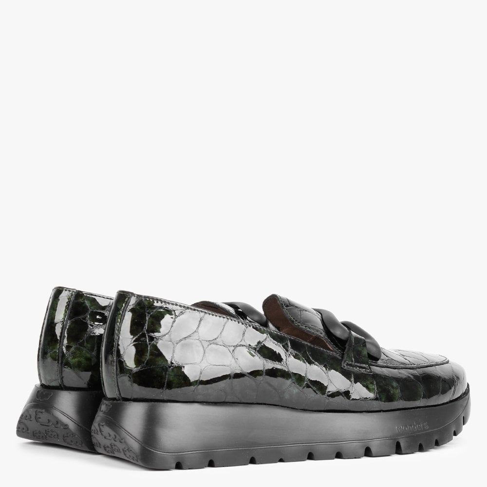 Hermes Khaki Patent Leather Moc Croc Loafers