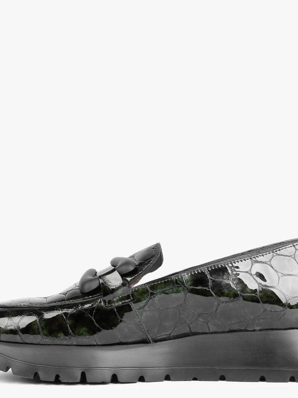 Hermes Khaki Patent Leather Moc Croc Loafers